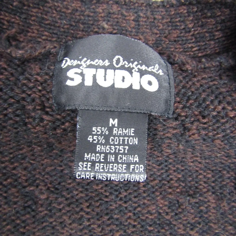 Designers Originals Studio Womens Medium Brown V Neck Button Cardigan Sweater